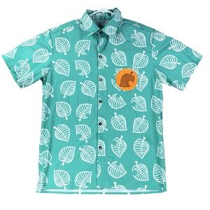 Mens Animal Crossing New Horizons Button Up Shirt Blue Short Sleeve Sz Small